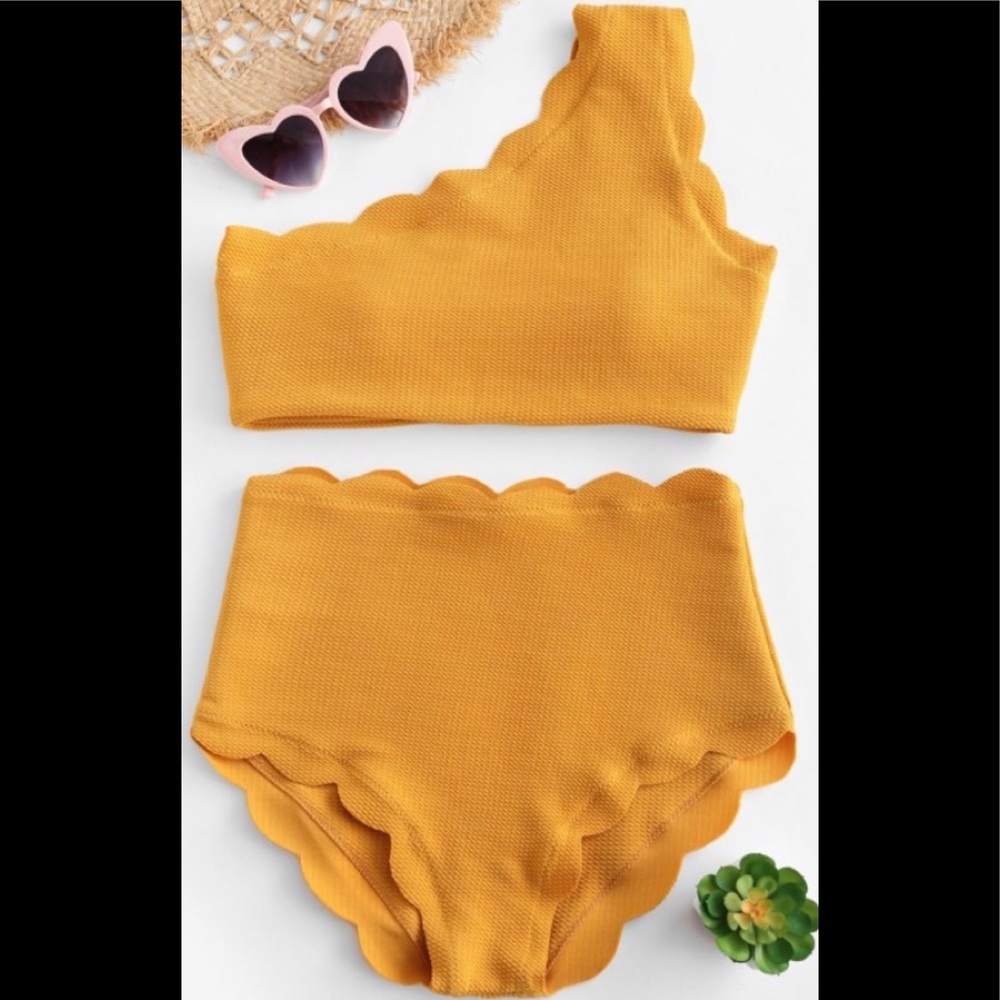 Bathing Suit XL 2-PC Textured Mustard Yellow Cute!